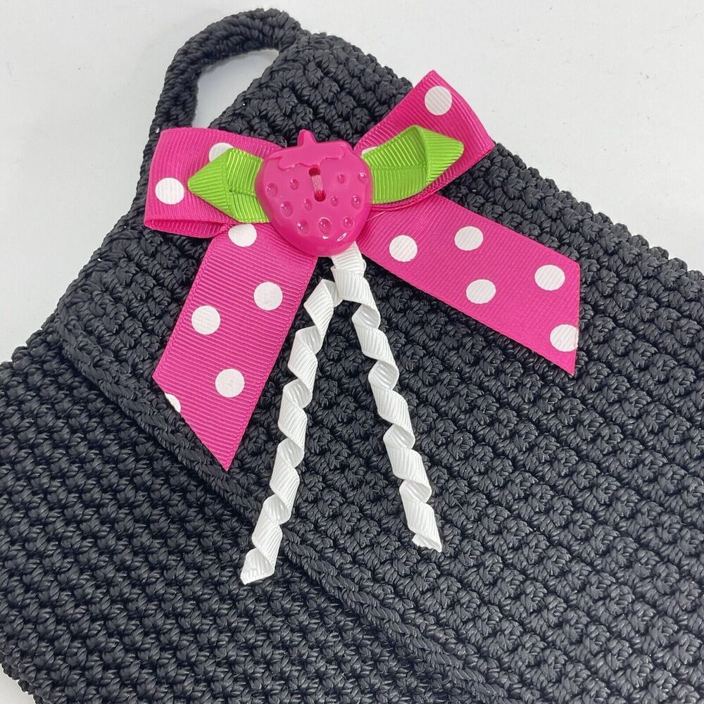 The Sak Crocheted Crossbody weave  Purse / Bag Bow Strawberry Polka Dot Lined - Picture 2 of 4